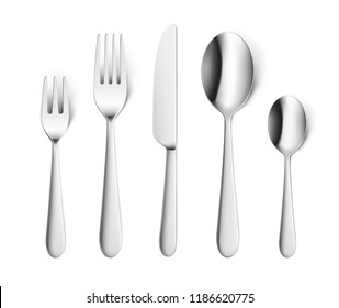 Set of realistic forks, knife and spoon isolated on white. Vector illustration ready and simple to use for your design. EPS10.