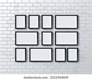 Set Realistic frame on light grunge brick wall. Perfect for your presentations. frame for your projects. Vector illustration