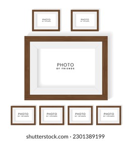 Set von realistischen Rahmen für Fotomock-up Design, Mock up für Wand-Kunstmuster Holz und Foto-Rahmen-Präsentationen. Vektorgrafik