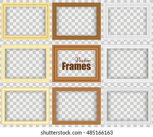 Set of realistic frames with shadow isolated on the green wall. Vector illustration
