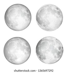Set of realistic full moon grouped by color textures. Astrology or astronomy planet design. Vector. 