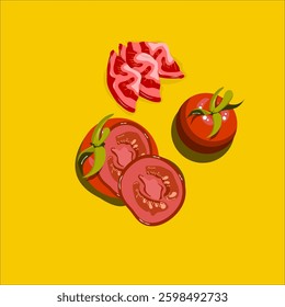Set of realistic full and sliced tomatoes vectors