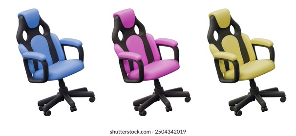 Conjunto de sillas de juego realistas de diferentes colores. Plantillas de diseño
