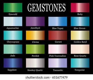 Set of Realistic gems gradients. Vector jewel collection for border, frame, ribbon design.
