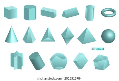 set of realistic geometric shapes isolated or basic 3d shapes or various shape lines in math concept. eps vector