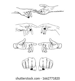 set of realistic gestures hand shape. black ley stroke logo graphic art design isolated on white.