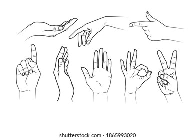 set of realistic gestures hand shape. black ley stroke logo graphic art design