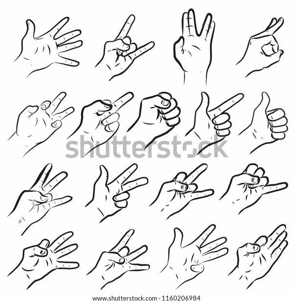 Set Realistic Gestures Hand Shape Black Stock Vector Royalty Free