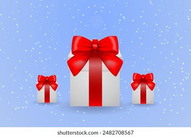 Set of realistic gift boxes with a luxurious golden bow on a transparent background.   Festive design element for birthday, wedding. Vector illustration.