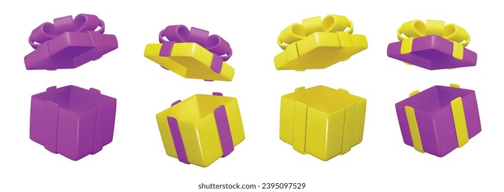 Set of Realistic gifts boxes isolated on white background. Festive decorative 3d render object Realistic vector decor