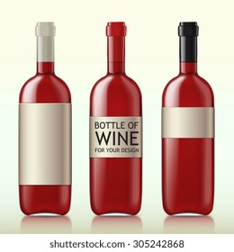 Set of realistic glass bottles. These templates bottles of red wine are ideal for your design. Vector illustration