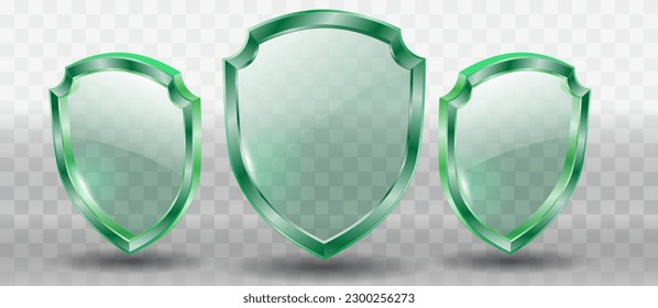 set of realistic glass shield or metal silver or gold shield isolated. eps vector
