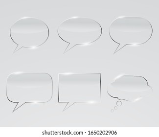 Conjunto de burbujas reales de habla de vidrio. Ilustración vectorial.