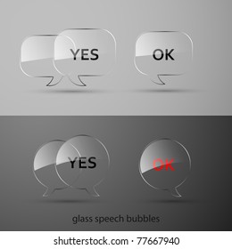 Set of realistic glass speech bubbles. Vector illustration.