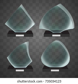 Set Realistic glass trophy awards on transparent background.