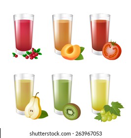 Set of realistic glasses with juice