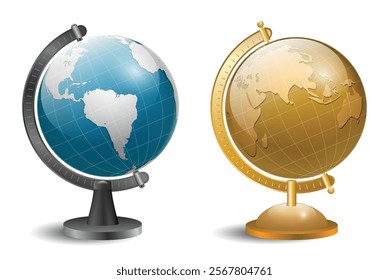 Set of Realistic Globe Models Portable illustration, isolated on white 