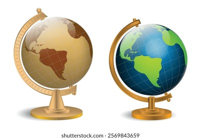 Set of Realistic Globe Models Portable illustration, isolated on white