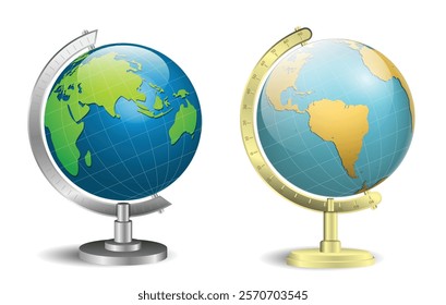 Set of Realistic Globe Models Portable illustration, isolated on white