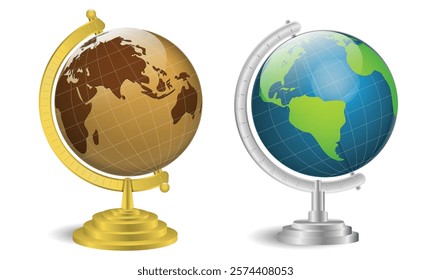 Set of Realistic Globe Models Portable illustration, isolated on white