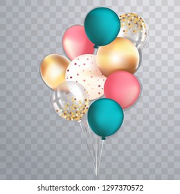 Set of realistic glossy metallic balloons for greeting cards design, sale banners, social media posts