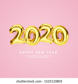 Set of realistic glossy metallic balloons with pink background for party, new year, promotion social media banners or posters. 3d render illustration. 