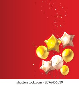 Set of realistic glossy metallic balloons with empty space for birthday, party, promotion social media banners or posters. 3d render illustration.
