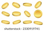 set of realistic gold coin isolated or crypto currency golden or digital currency bitcoin illustration or digital payment currency  etherum litecoin dogecoin to the moon concept. eps vector