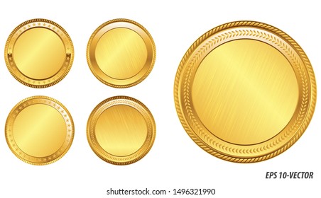 set of realistic gold coin isolated or crypto currency golden or digital currency bitcoin illustration or digital payment currency  etherum litecoin dogecoin to the moon concept. eps vector