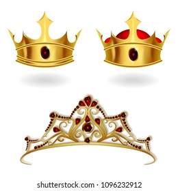 A set of realistic gold crowns and a tiara