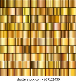 Satz von realistischen Goldgradienten. Vektormetallsammlung für Rahmen, Rahmen, Banddesign