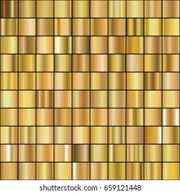 Set of Realistic gold gradients. Vector metal collection for border, frame, ribbon design.
