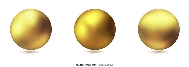 Set of realistic gold metal spheres, vector golden balls isolated.