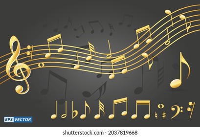 set of realistic gold musical notes or musical notes symbols in golden color. eps vector