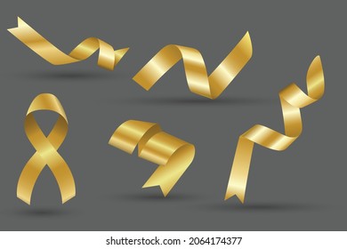 set of realistic gold ribbon