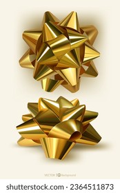 Set of realistic golden bows. Vector illustration. Eps 10. 