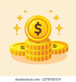 Set of realistic golden coins pile. Different Stacks of gold money, Pile of American Dollar Coin Render. Golden Money Sign. Growth, Income, Savings, Investment. Symbol of Wealth. Business Succes