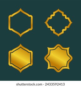 set realistic golden frames in arabic style design isolated with transparent background