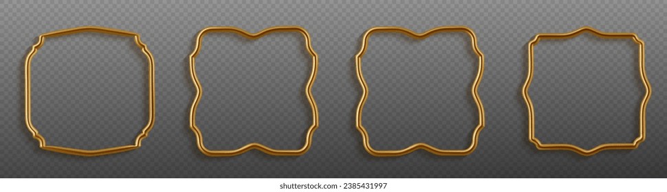 Set of realistic golden metal frames. 3d golden geometric banners - decoration elements for greeting card, cover, poster or invitation. Vector illustration.