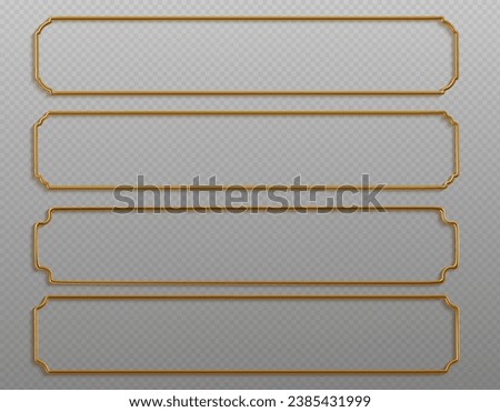 Set of realistic golden metal frames. 3d golden geometric banners - decoration elements for greeting card, cover, poster or invitation. Vector illustration.