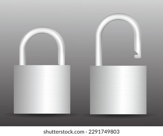 set of realistic golden and silver padlock metal isolated. eps vector