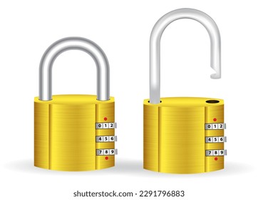 set of realistic golden and silver padlock metal isolated. eps vector
