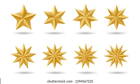 Set of Realistic Golden Stars Collection, Element for Your Graphic Design, Objects, Vector 3D Illustration