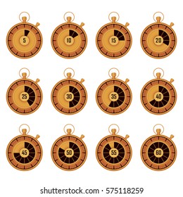 Set of realistic golden stopwatch. Vector icons for web design.