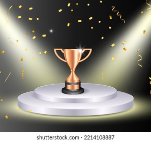 set of realistic golden trophy cup champion isolated. eps vector
