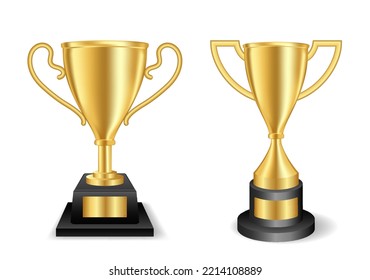 set of realistic golden trophy cup champion isolated. eps vector