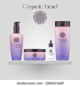 Set of realistic gradient color cosmetic bottle. 3D mockup bottle isolated on white background. Cosmetic products package