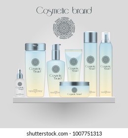 Set of realistic gradient color cosmetic bottle. 3D mockup bottle isolated on white background. Cosmetic products package