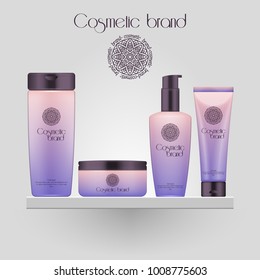 Set of realistic gradient color cosmetic bottle. 3D mockup bottle isolated on white background. Cosmetic products package