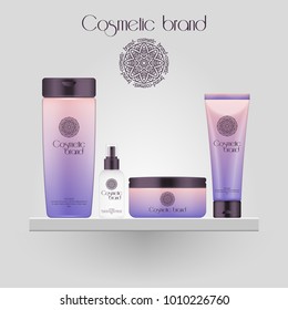 Set of realistic gradient color cosmetic bottle. 3D mockup bottle isolated on white background. Cosmetic products package